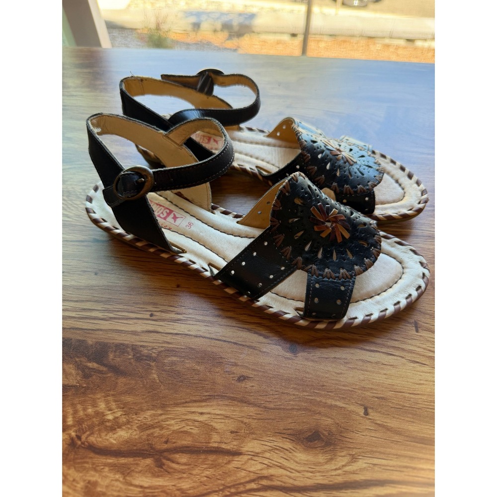 Pikolinos Spanish Leather Medallion Cutout Whipstitch Sandals Green Womens 5.5/6